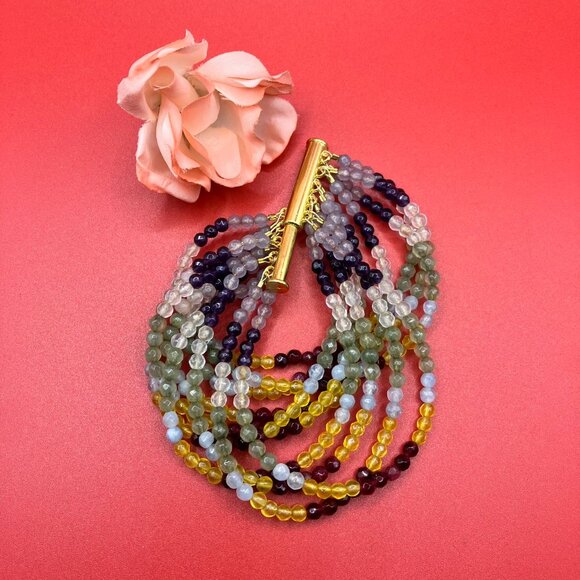 NEW Agate Multi Colored Multi Strand Bracelet 7 inches long with magnetic clasp - Picture 1 of 13